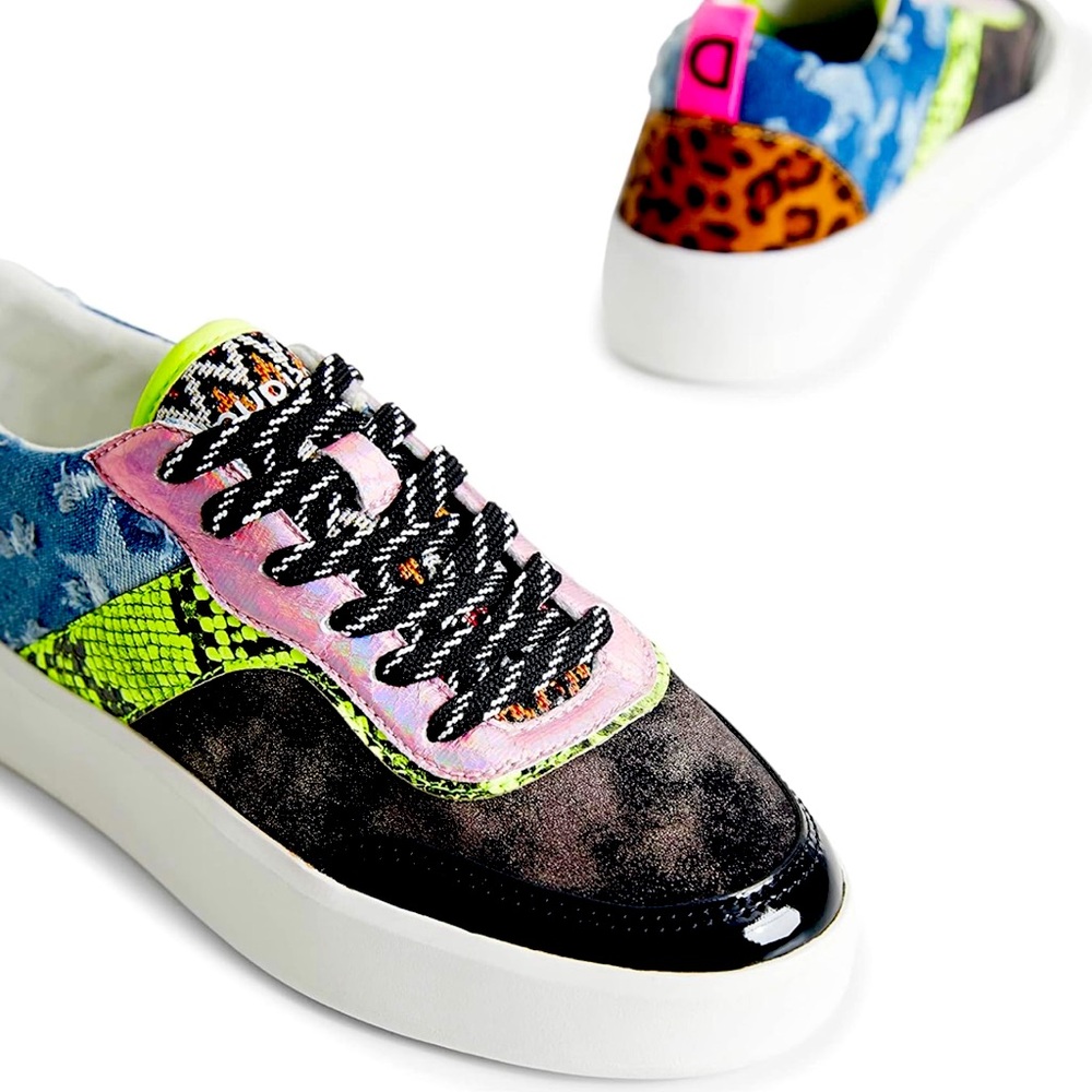 Euc Desigual Fancy Crazy Patch Multicoloured Snea… - image 2